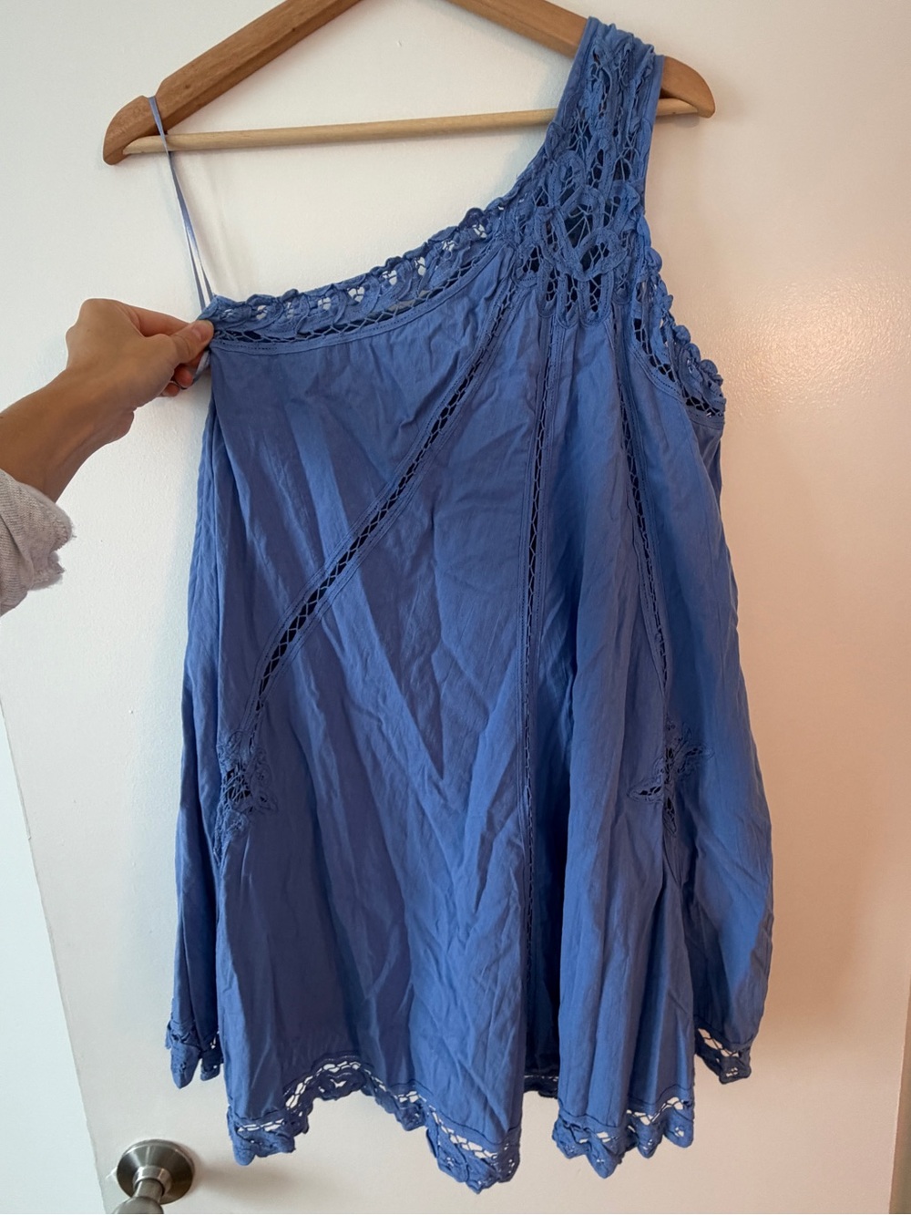 Free People One-Shoulder Periwinkle Crochet-Trim Dress